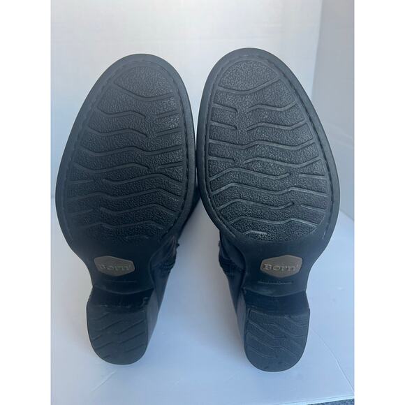 Born Helen Black Leather Knee High Zip Closure Round Toe Stacked Heel Boots 7 - Picture 13 of 15